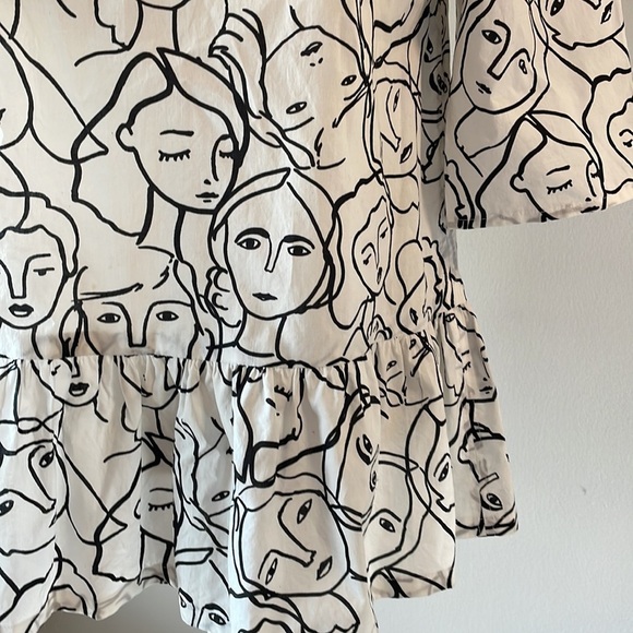 Picasso inspired women’s top FACES OUTLINE SKETCH peplum bottom size SM - Picture 3 of 9